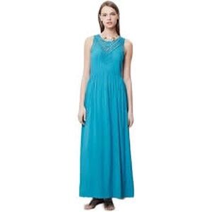 Anthropologie Crochet Detail Sleeveless maxi Dress Teal Aqua Blue Size Medium